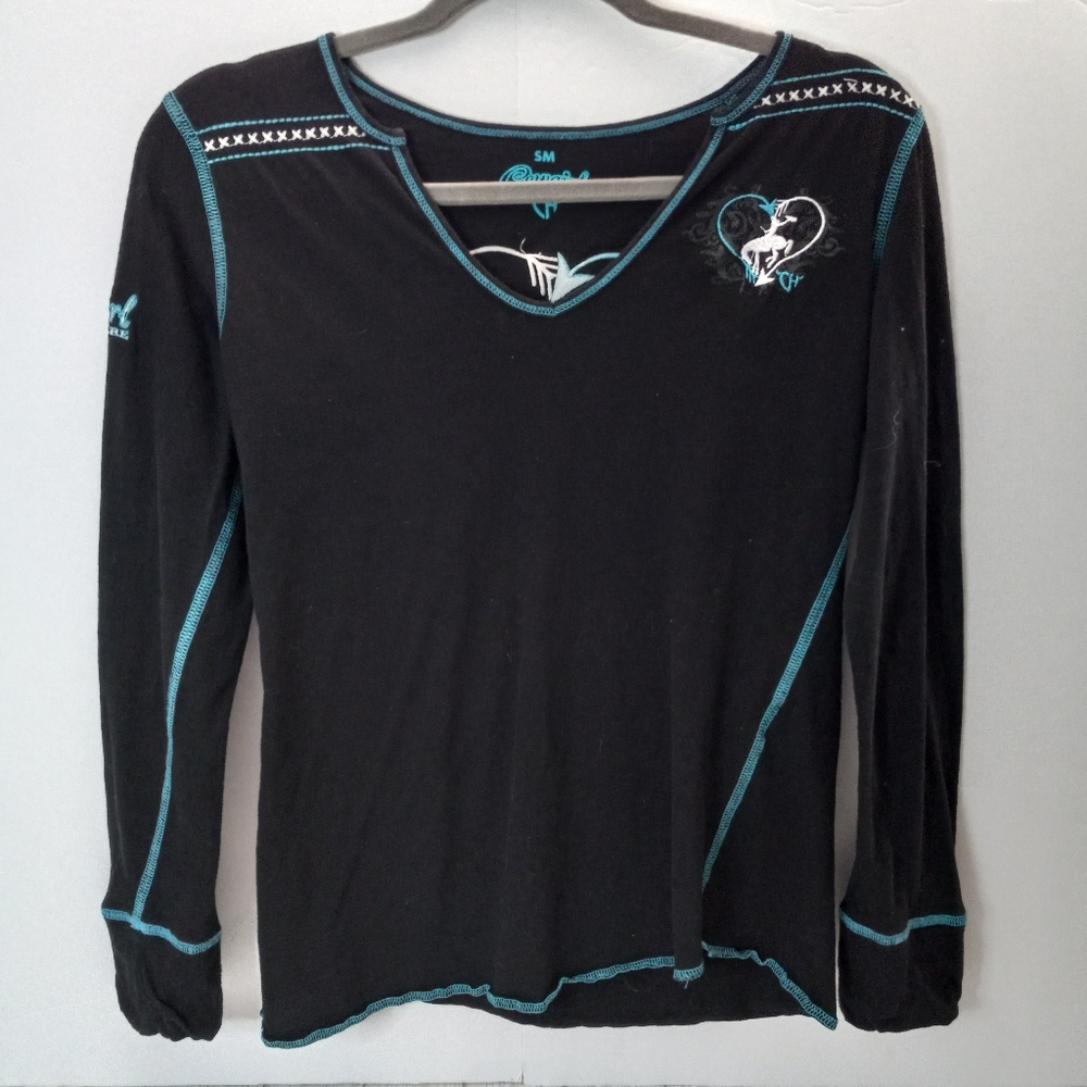 Cowgirl Hardware Western Rodeo Wild At Heart Embroidered Long Sleeve Tee